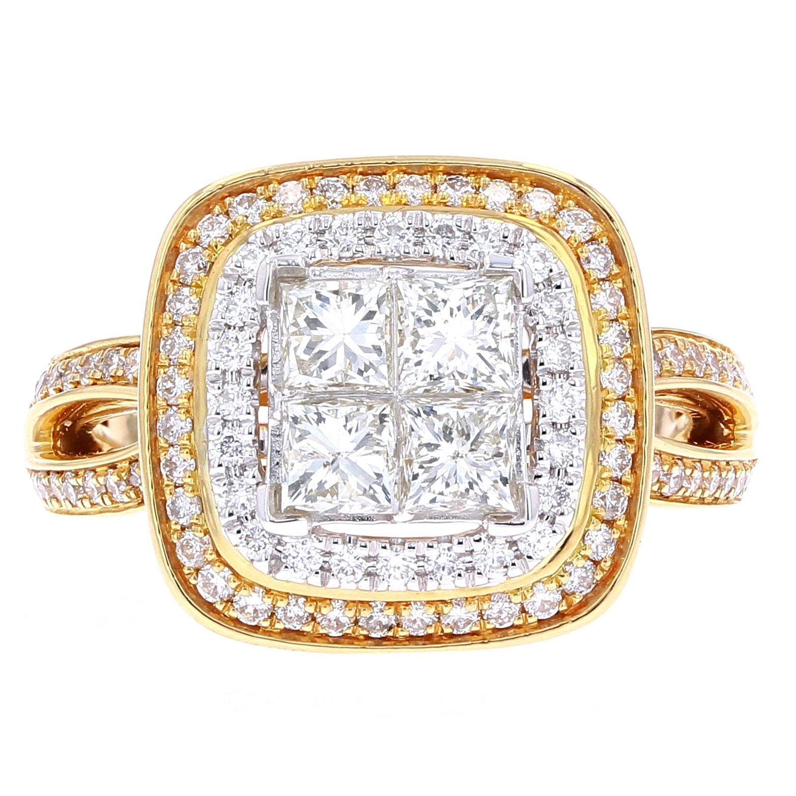 14k TT 1.50 CT Quad Diamond Ring