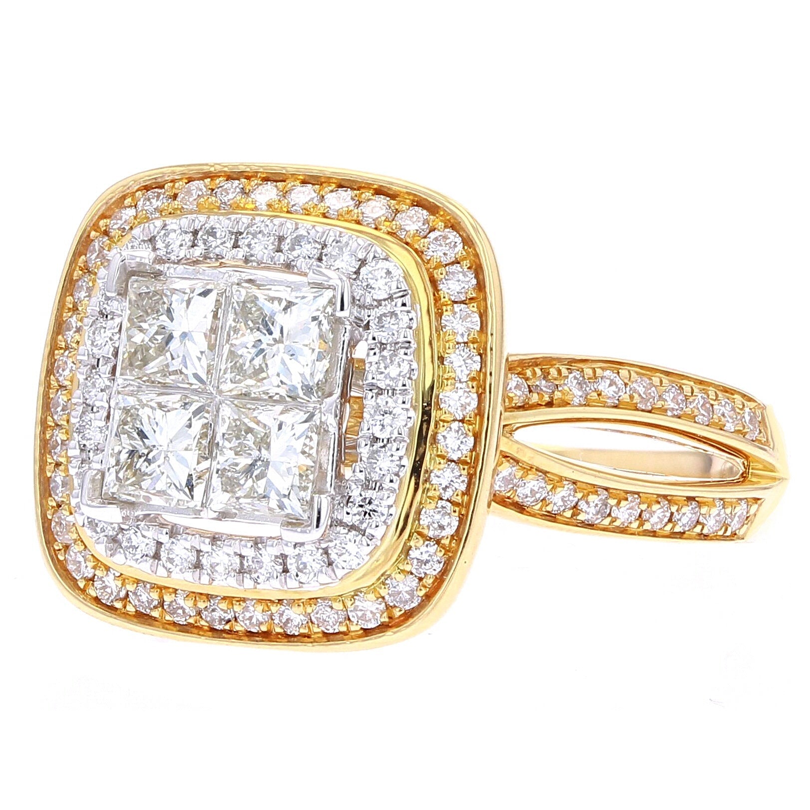 14k TT 1.50 CT Quad Diamond Ring