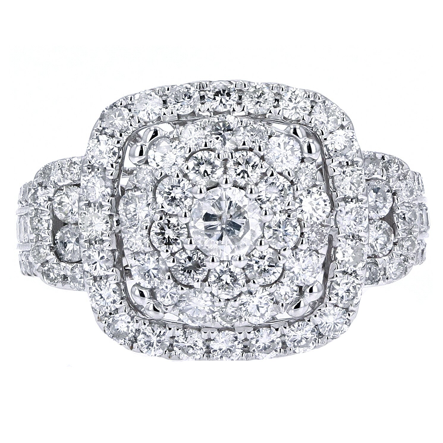 14K WG 2 CTW Cushion Shaped Cluster Diamond Ring