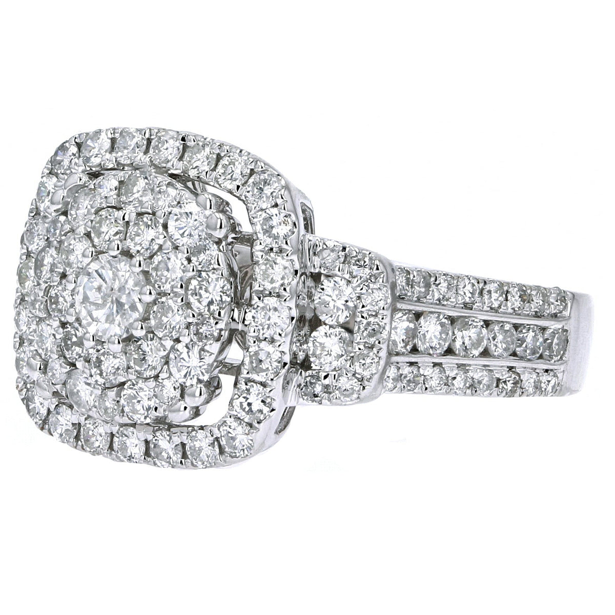 14K WG 2 CTW Cushion Shaped Cluster Diamond Ring