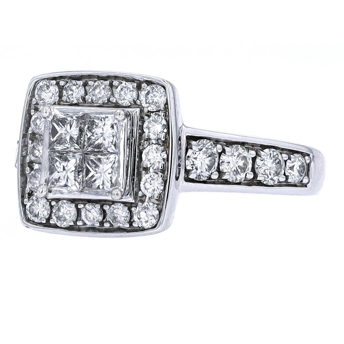 14K WG Four Stone Center Diamond Ring