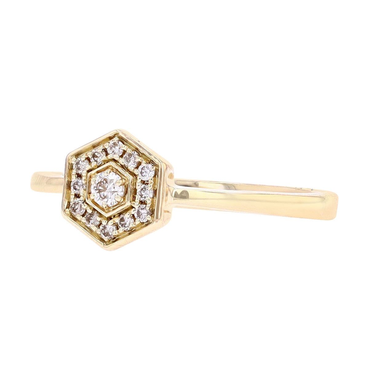14K YG Diamond Hexagon Ring