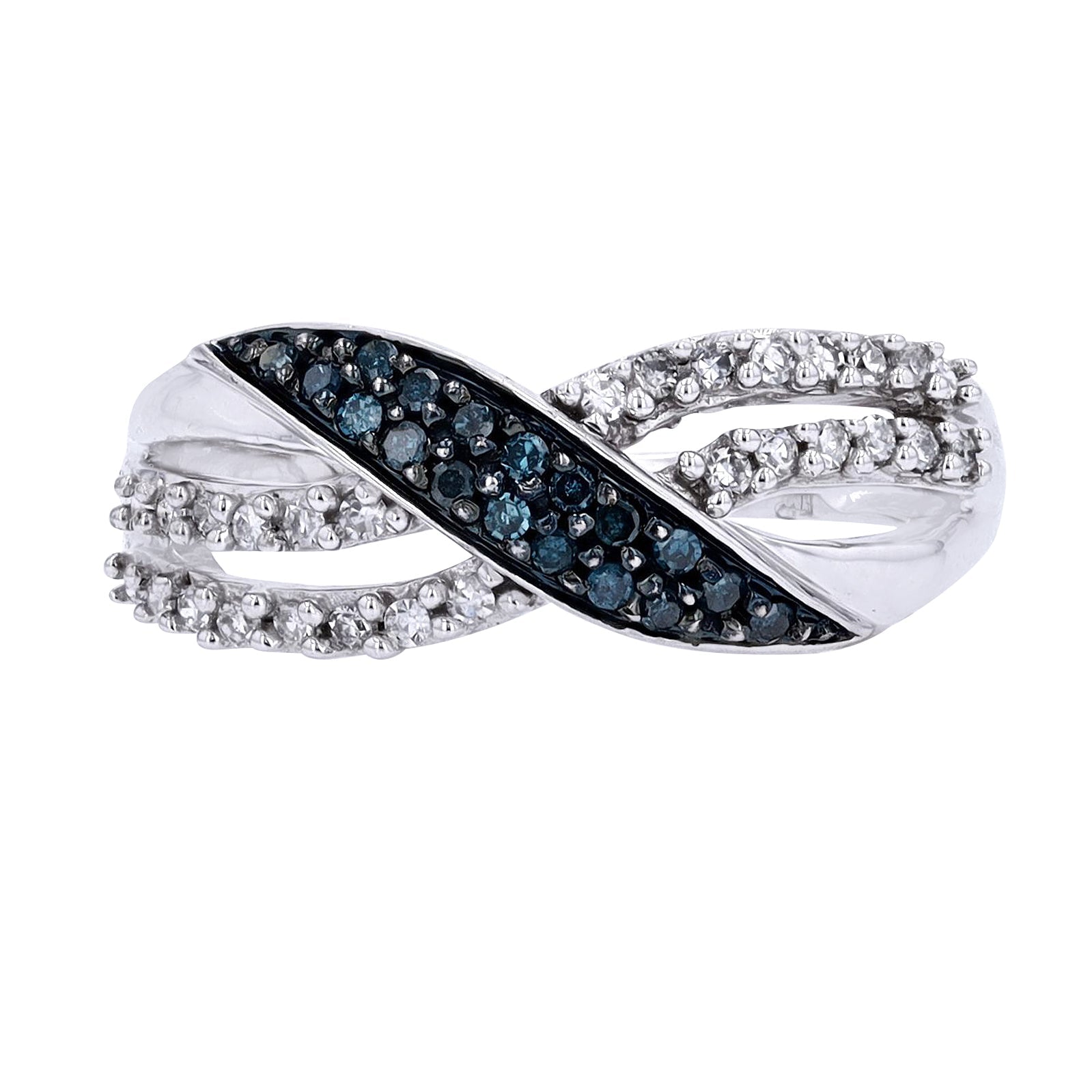 10K WG Blue Diamond Crossover Ring