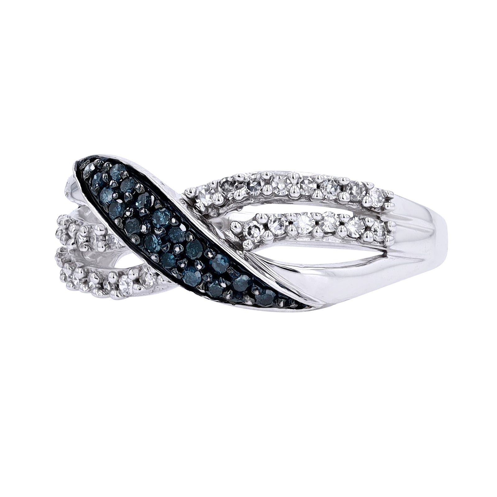 10K WG Blue Diamond Crossover Ring