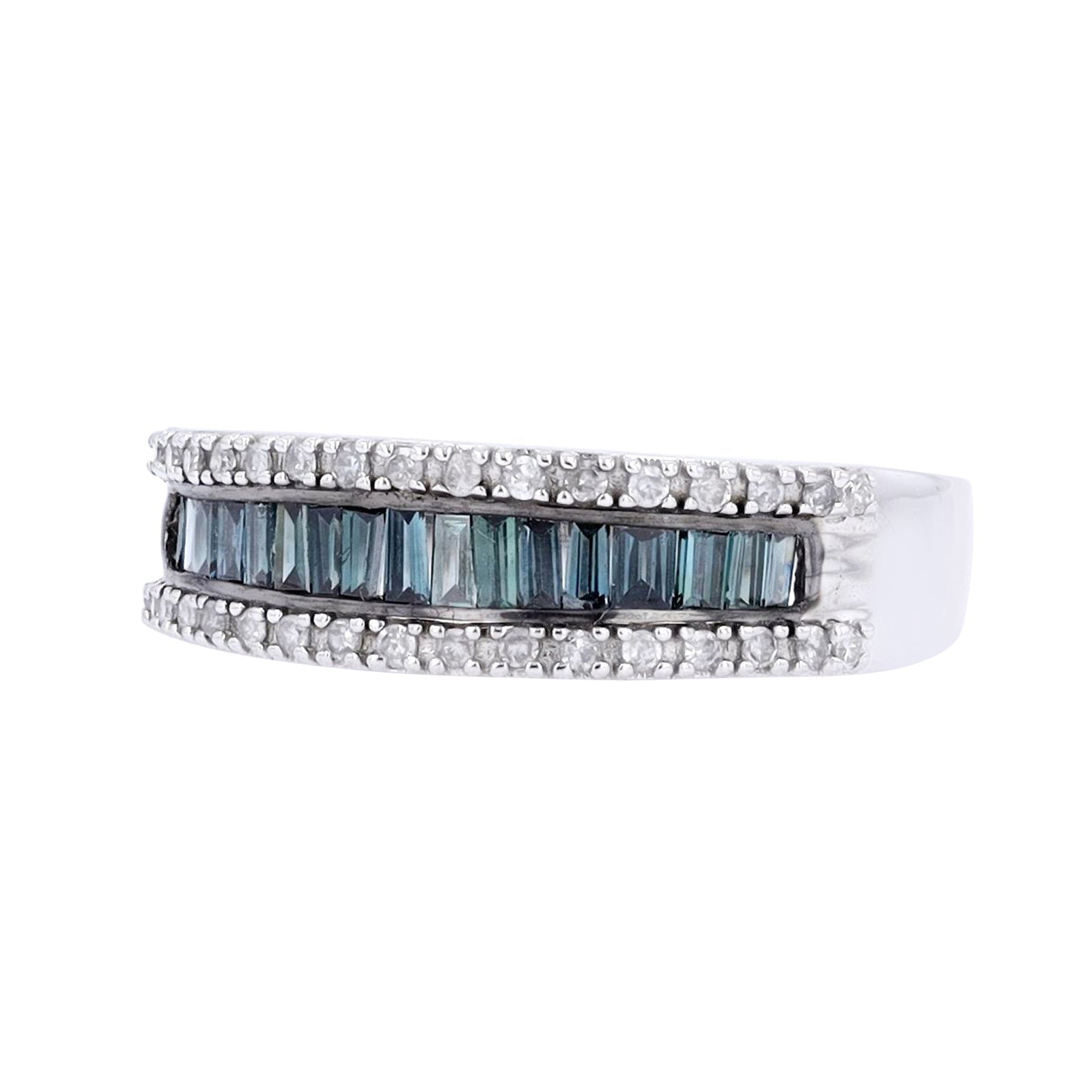 10K WG Treated Blue & White Diamond Ring