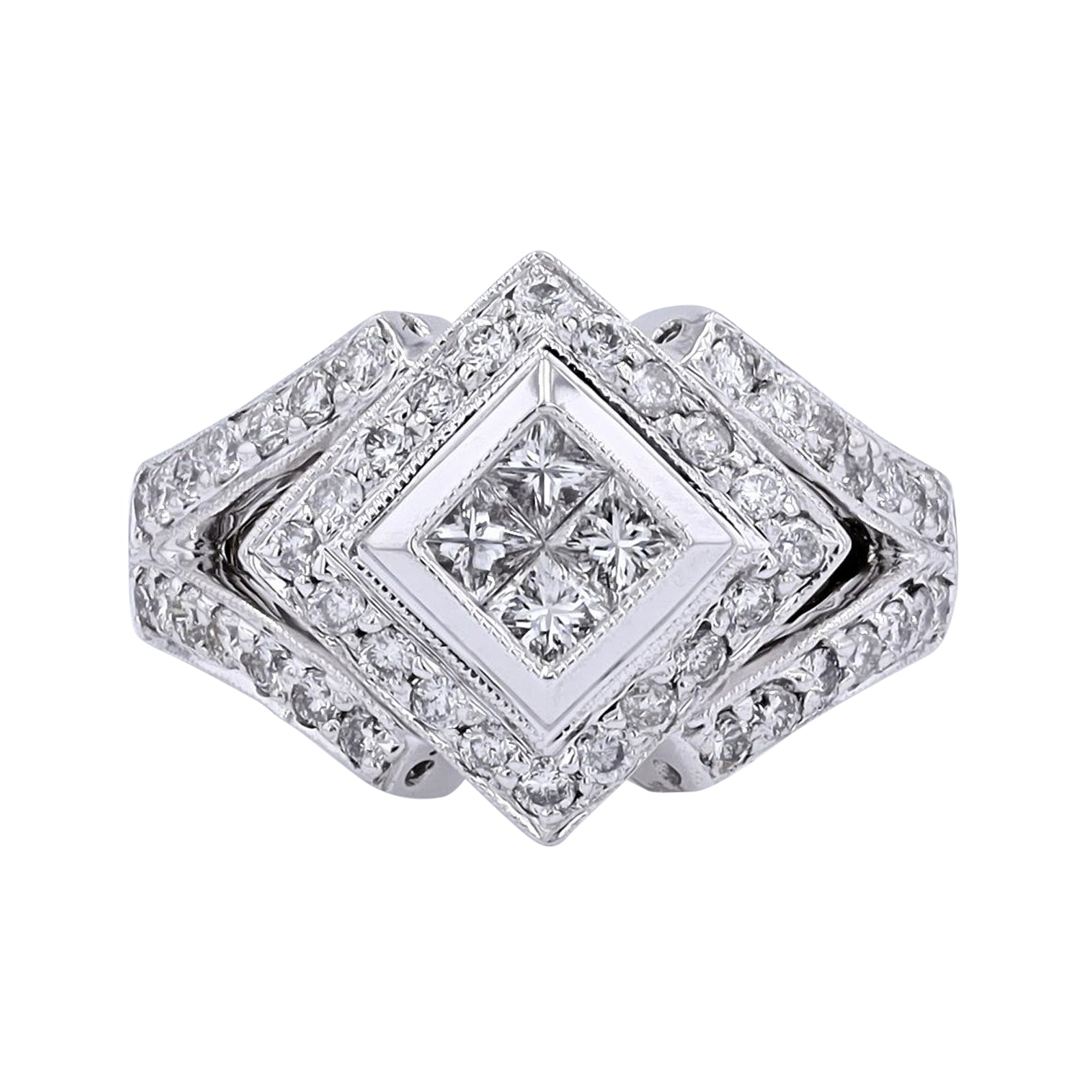 18K WG Diamond Invisible Set Center Ring