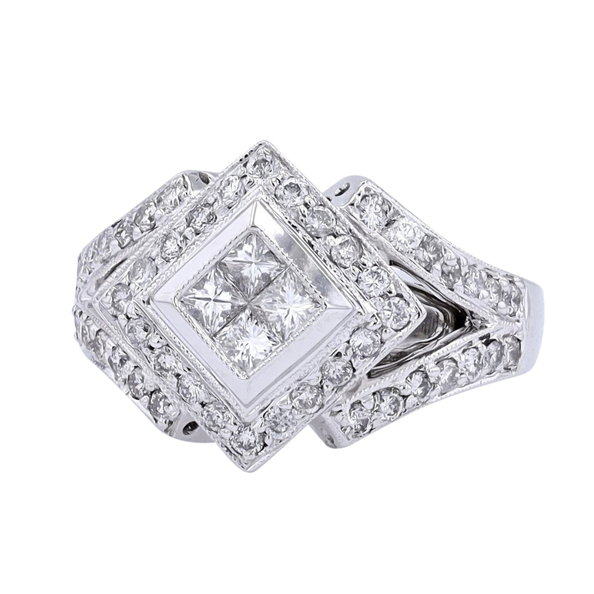18K WG Diamond Invisible Set Center Ring