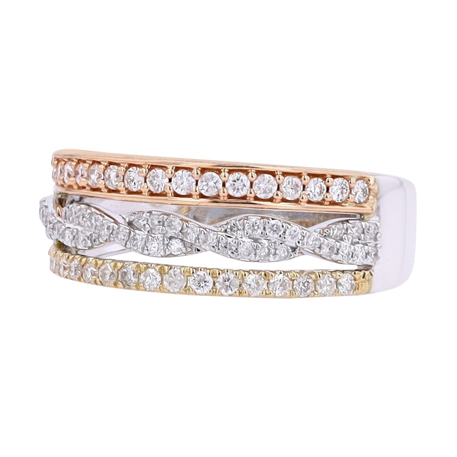 14K Tri-Tone Simply Vera Vera Wang Three Row Diamond Ring
