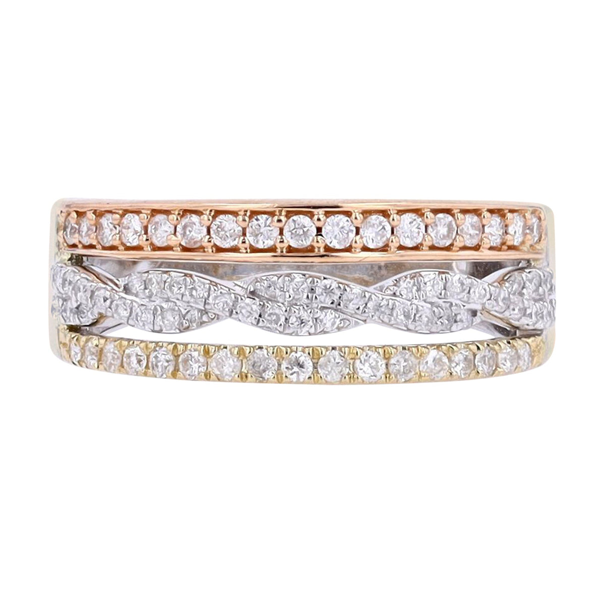 14K Tri-Tone Simply Vera Vera Wang Three Row Diamond Ring