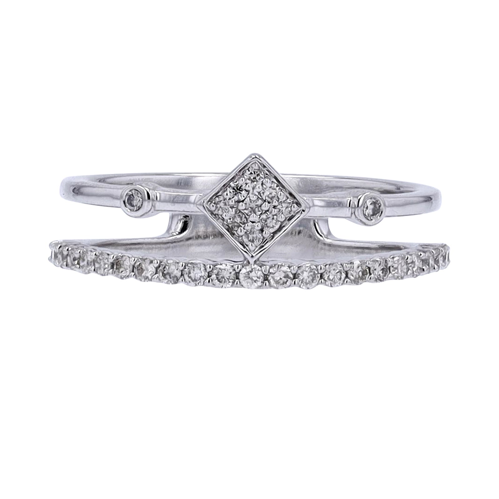 14K WG Stacked Bands Diamond Ring