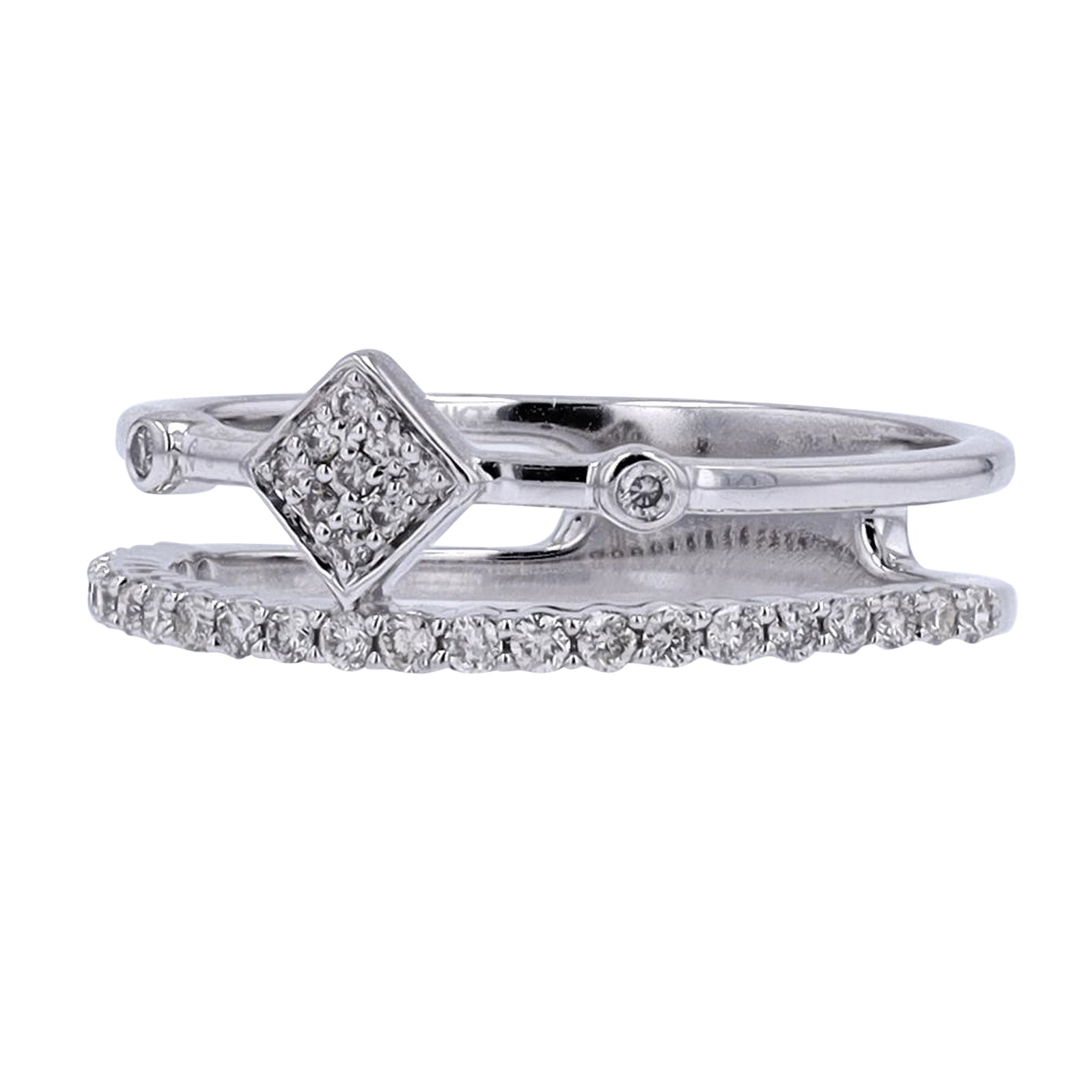 14K WG Stacked Bands Diamond Ring