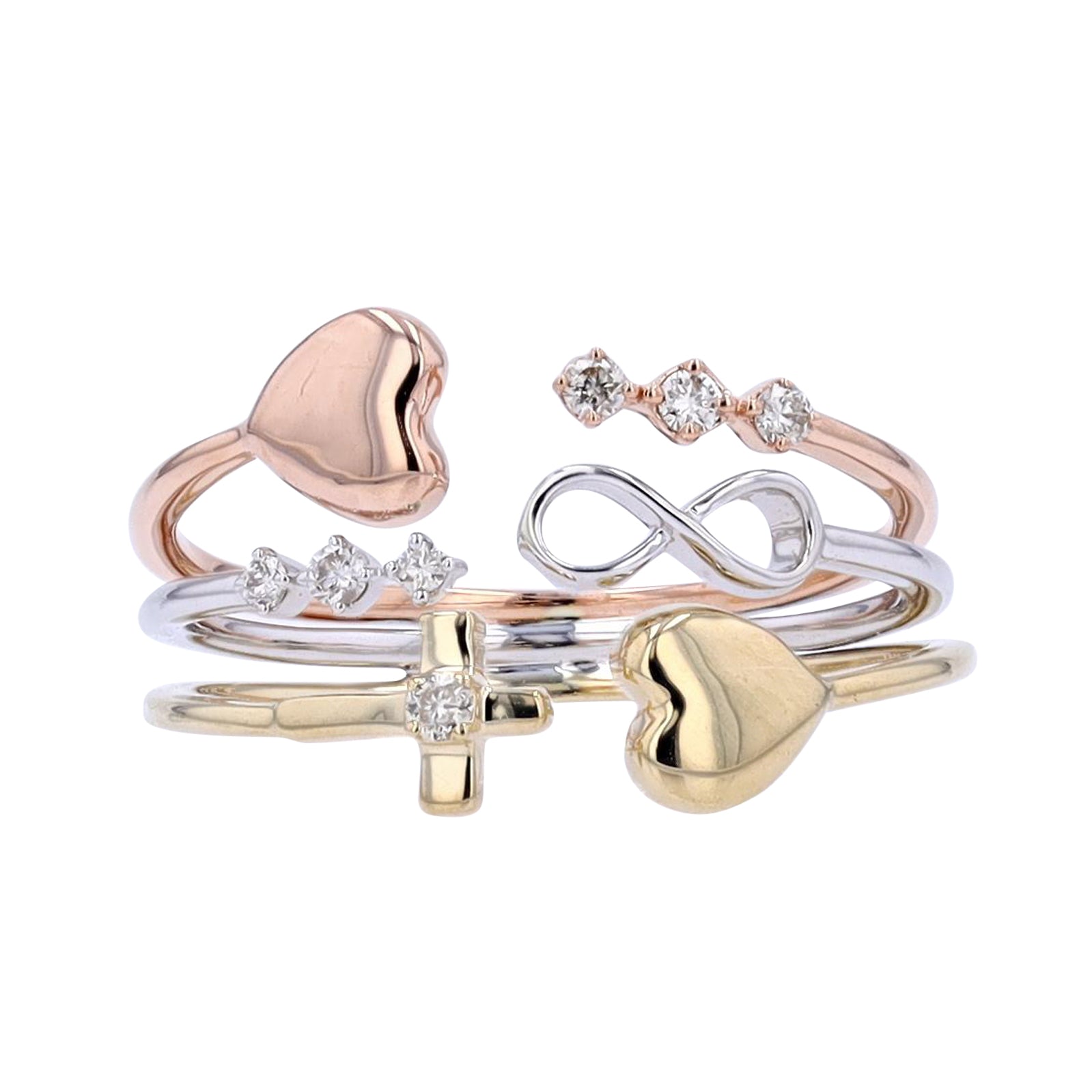 10K Tri-Tone Symbol Multi-Row Cuff Ring
