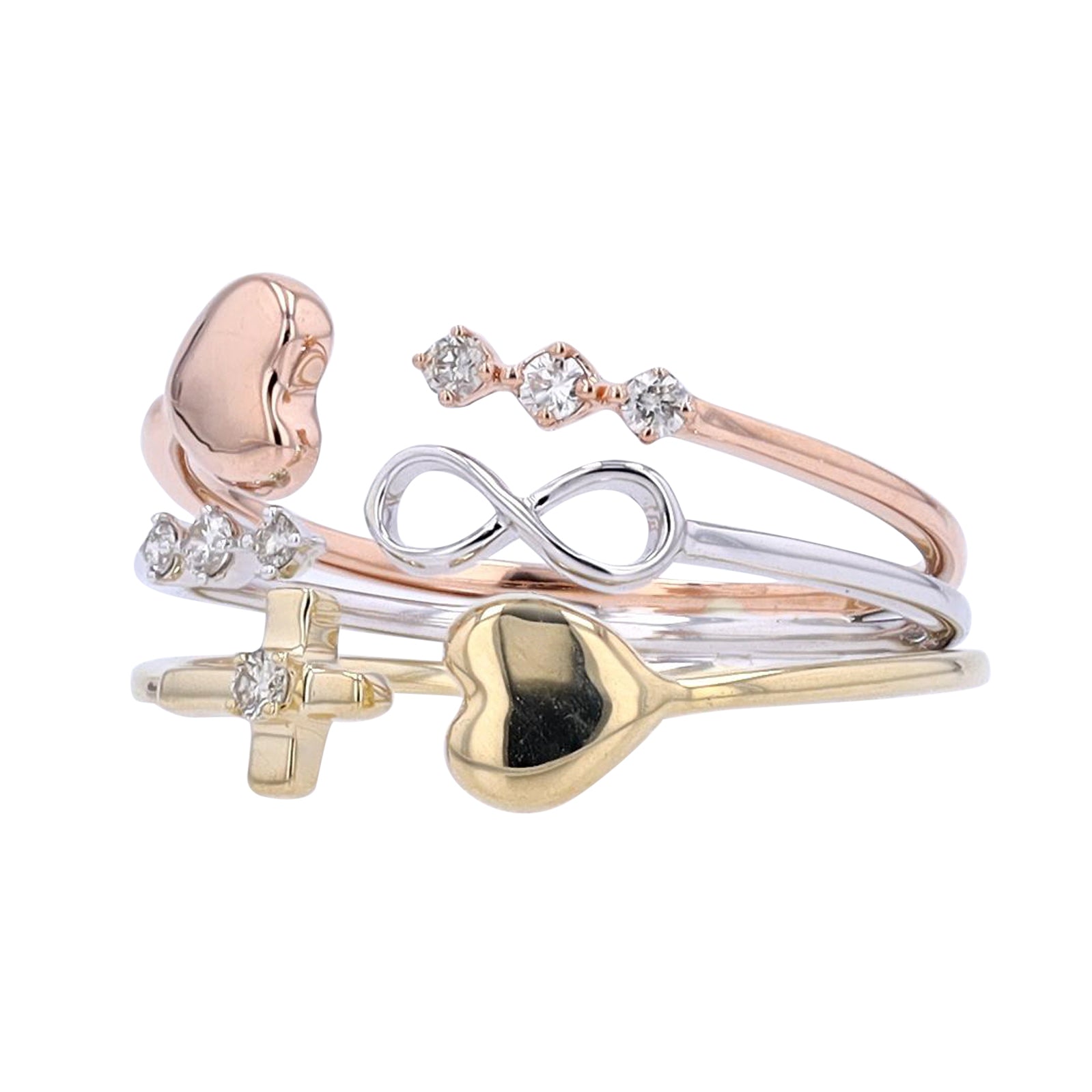 10K Tri-Tone Symbol Multi-Row Cuff Ring