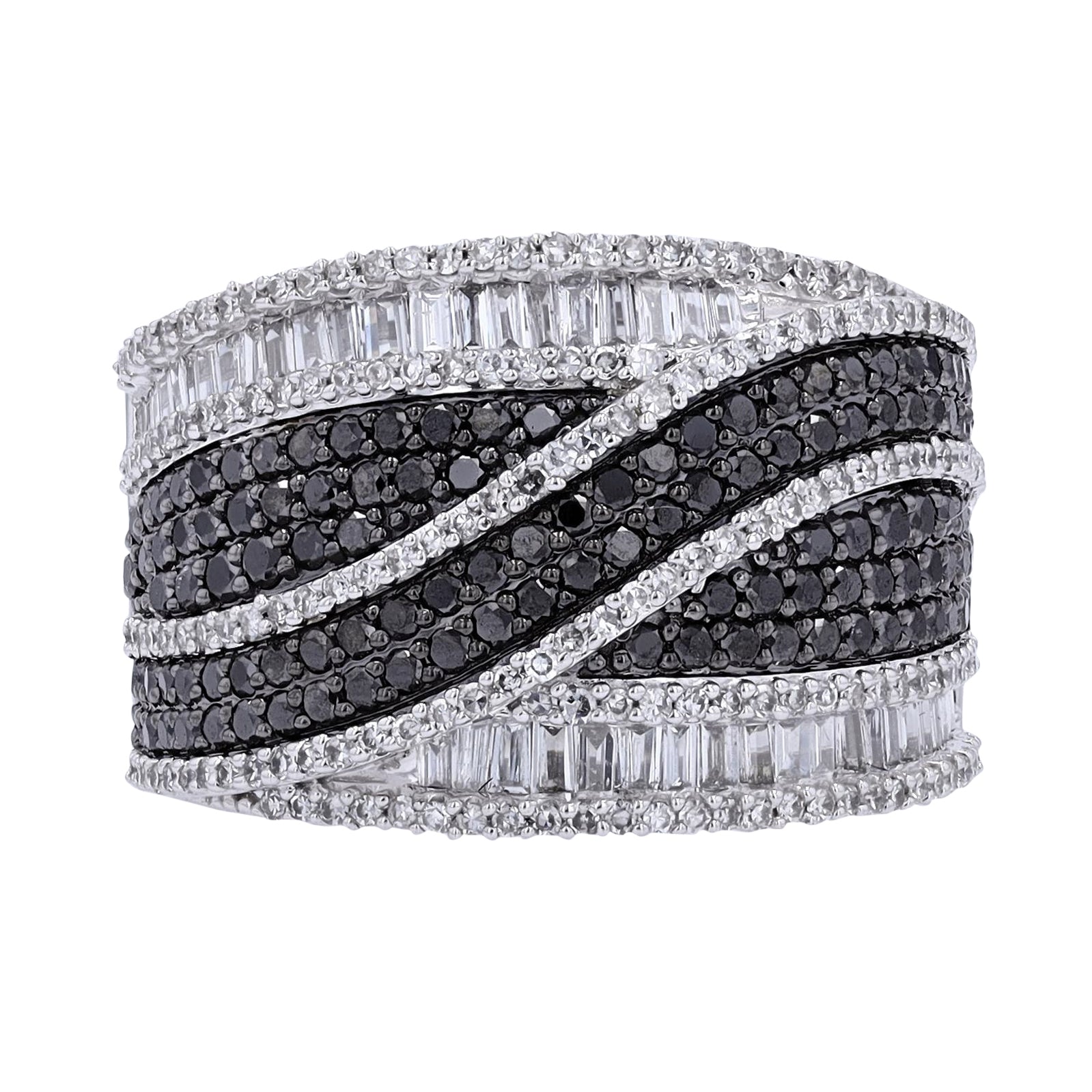 10K WG 1.75 CTW Black & White Diamond Crossover Ring