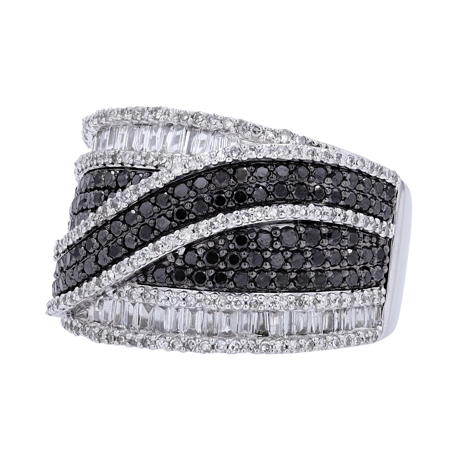10K WG 1.75 CTW Black & White Diamond Crossover Ring
