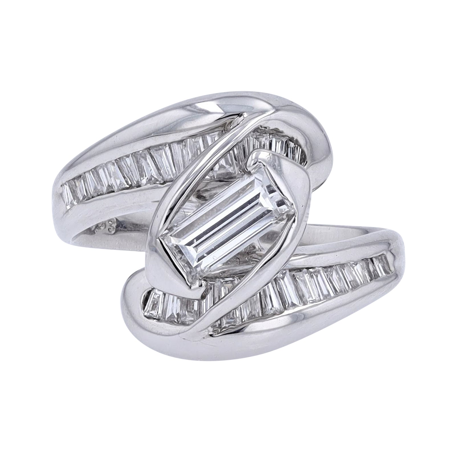 PT900 0.53 CT Emerald Cut Center Engagement Ring