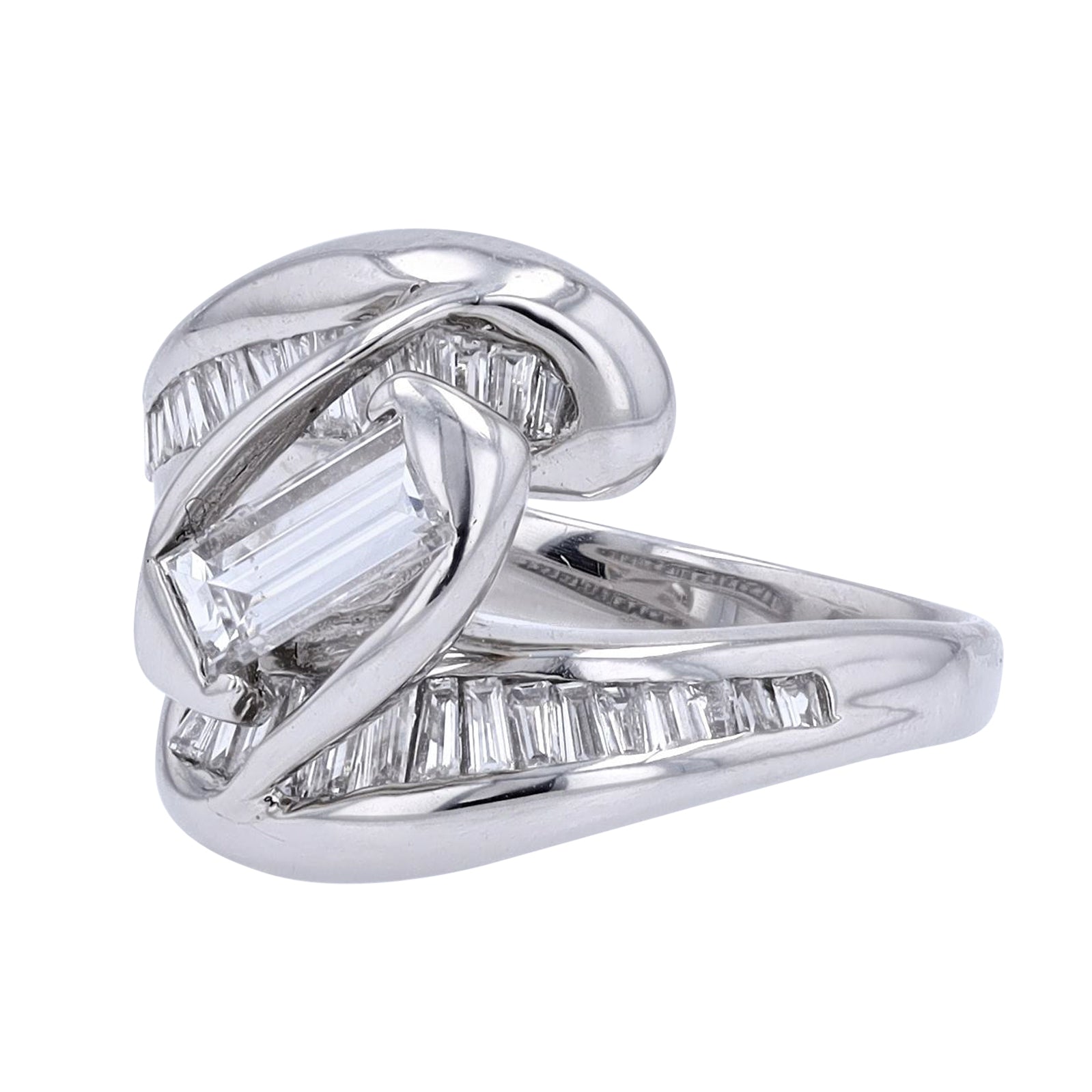 PT900 0.53 CT Emerald Cut Center Engagement Ring