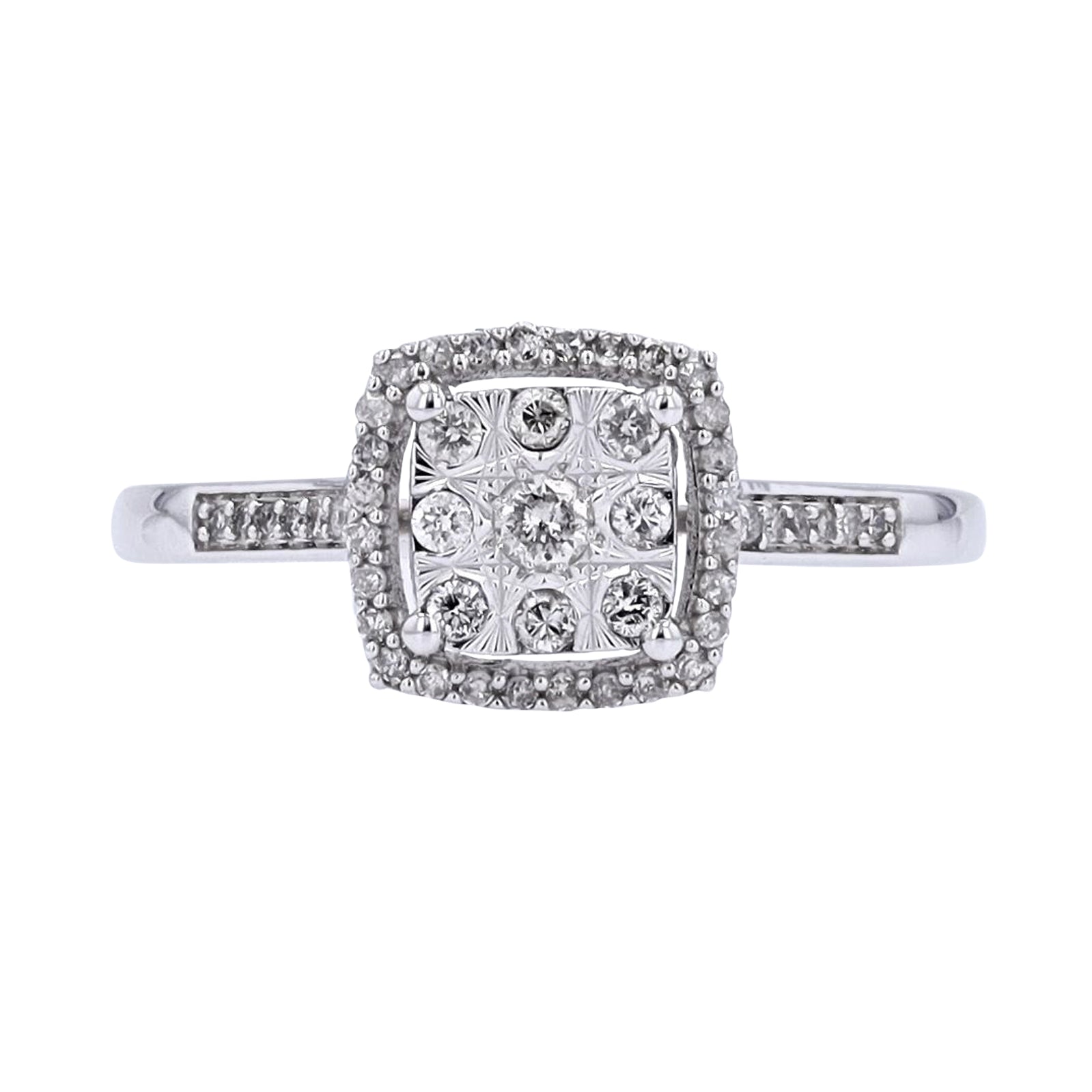 10K WG 0.25 CTW Diamond Cushion Shaped Cluster Ring