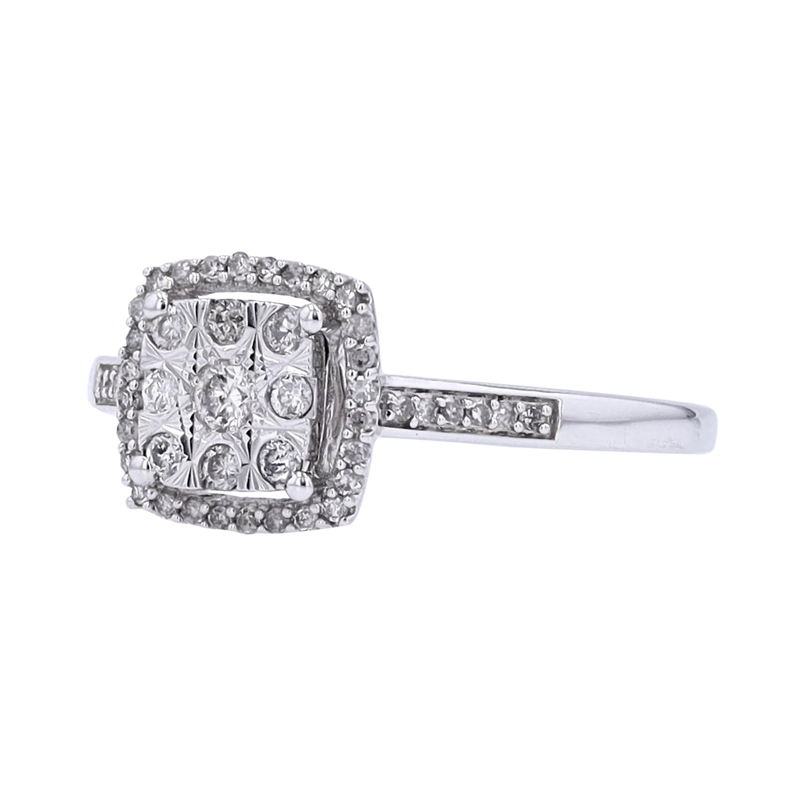 10K WG 0.25 CTW Diamond Cushion Shaped Cluster Ring