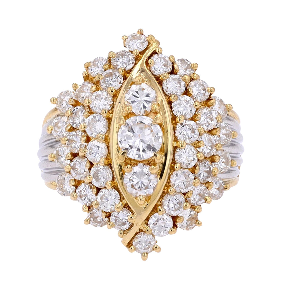 PT900/18K YG 2.17 CTW Diamond Marquise Cluster Ring