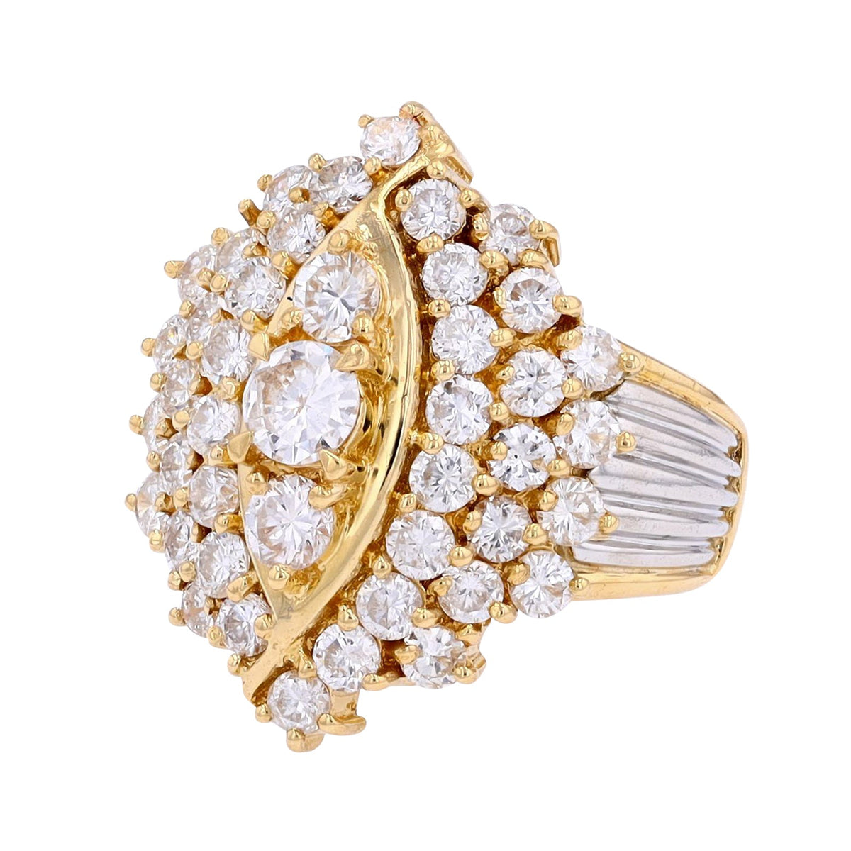 PT900/18K YG 2.17 CTW Diamond Marquise Cluster Ring
