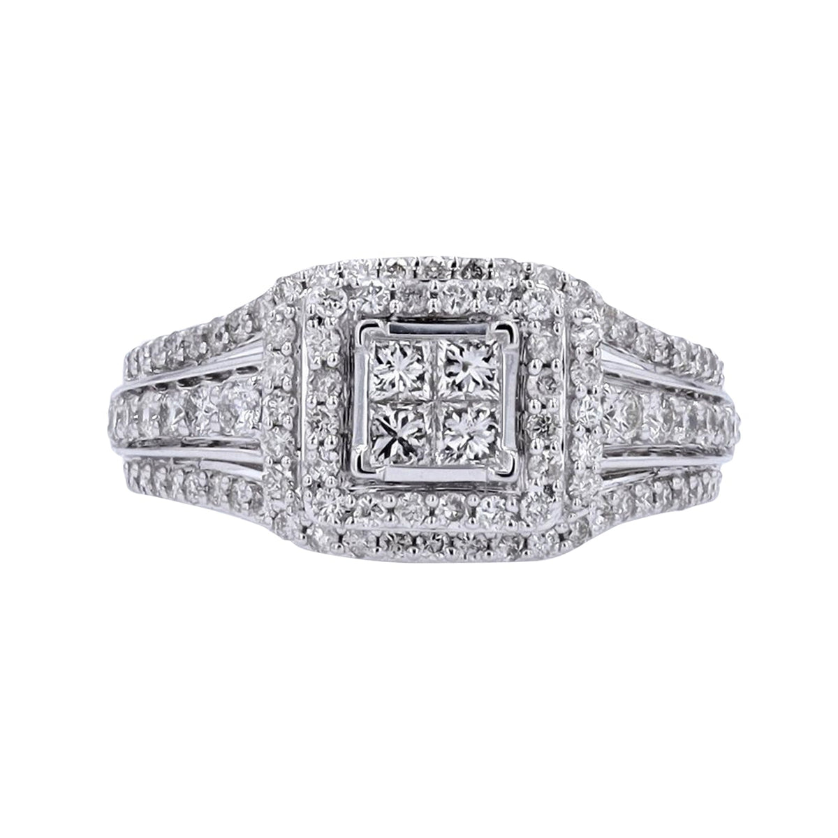 14K WG 1.50 CTW Diamond Cluster Ring