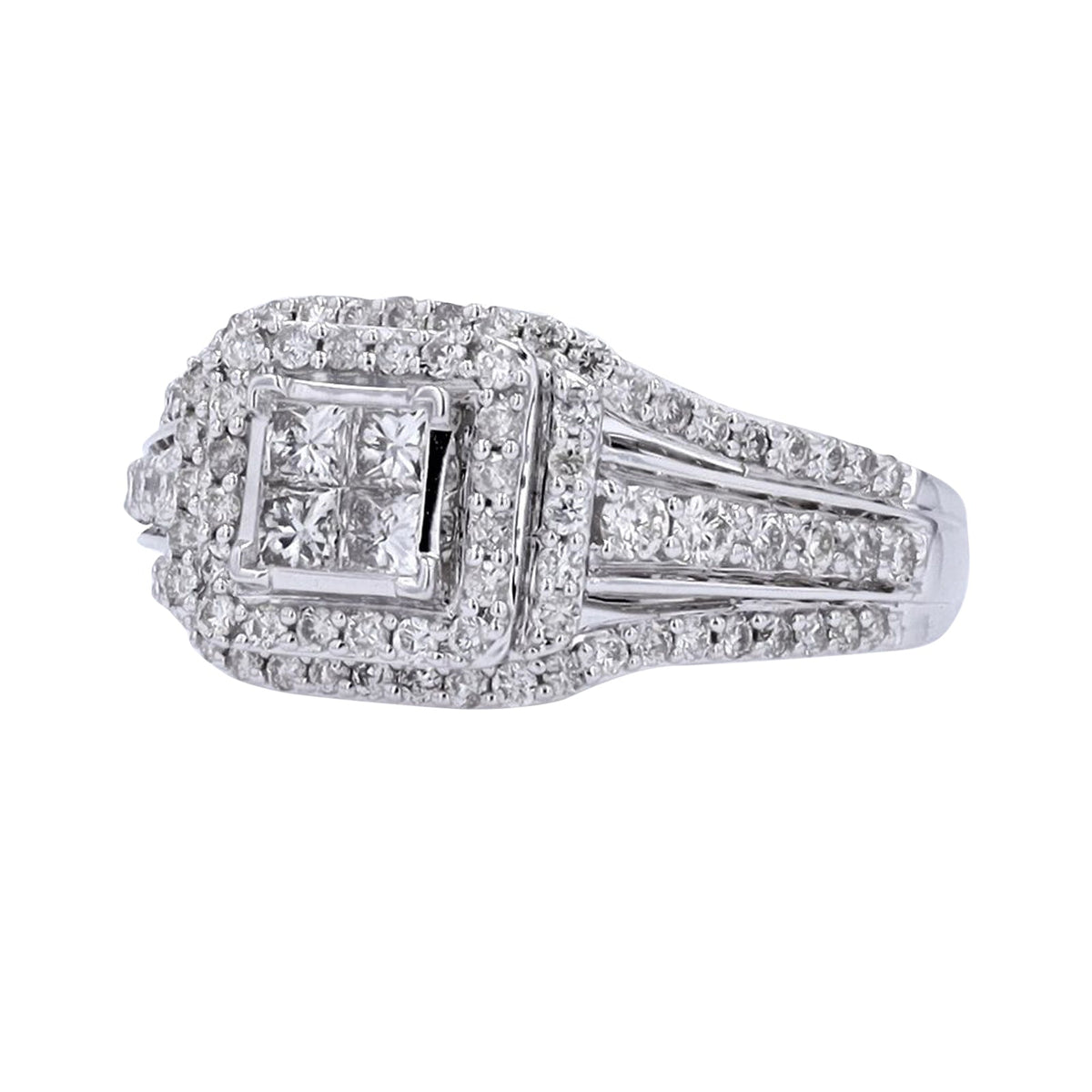 14K WG 1.50 CTW Diamond Cluster Ring