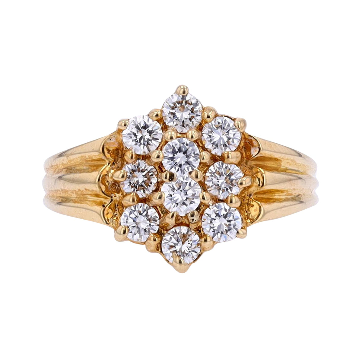 14K YG 1.02 CT Cluster Diamond Ring