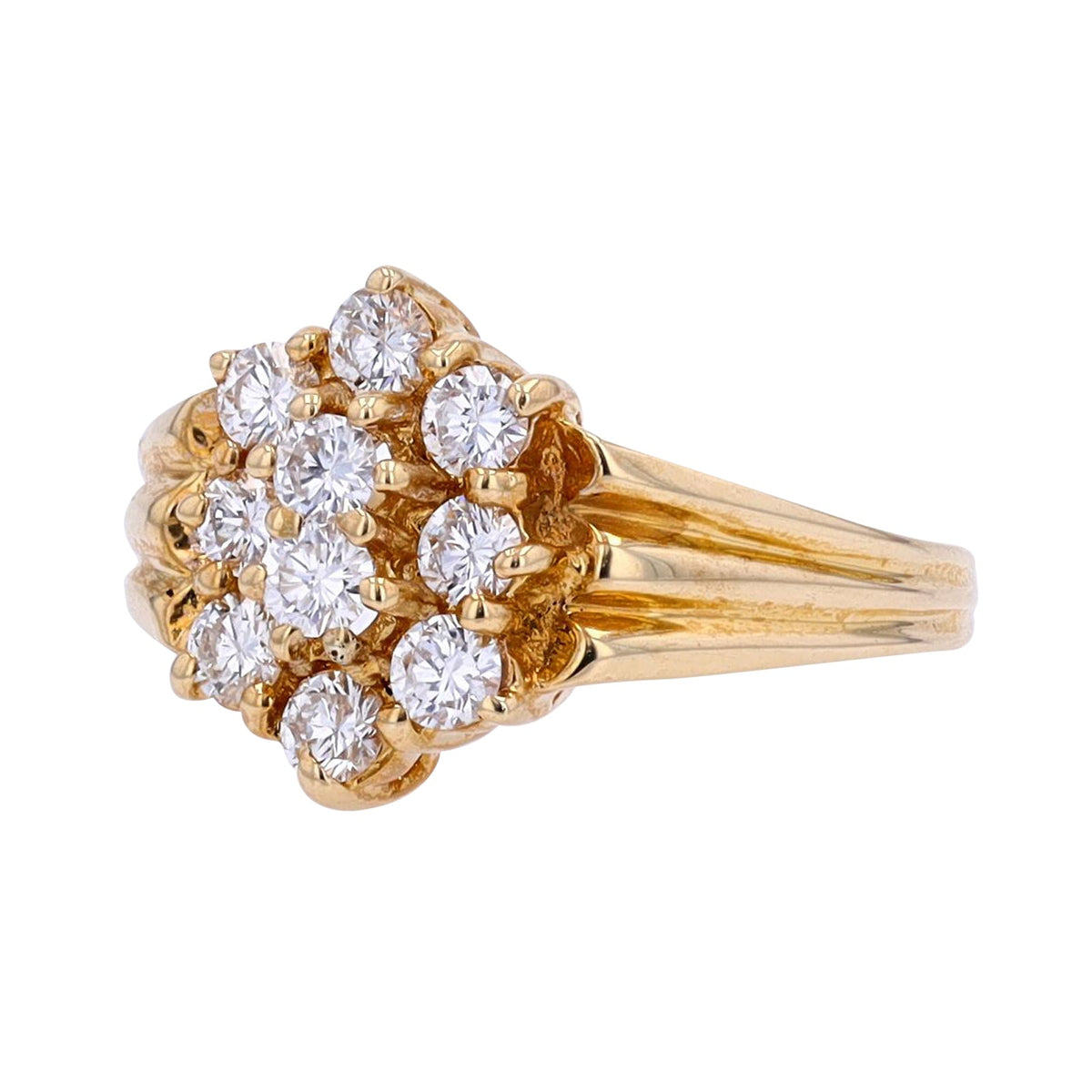 14K YG 1.02 CT Cluster Diamond Ring