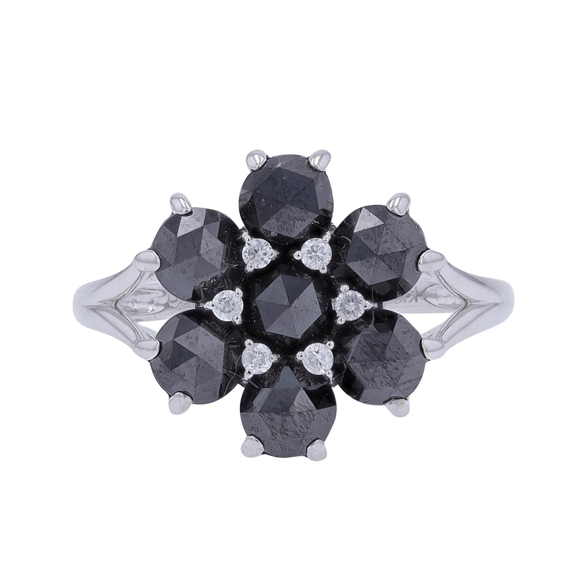 18K WG 2.70 CT Black Diamond Flower Ring
