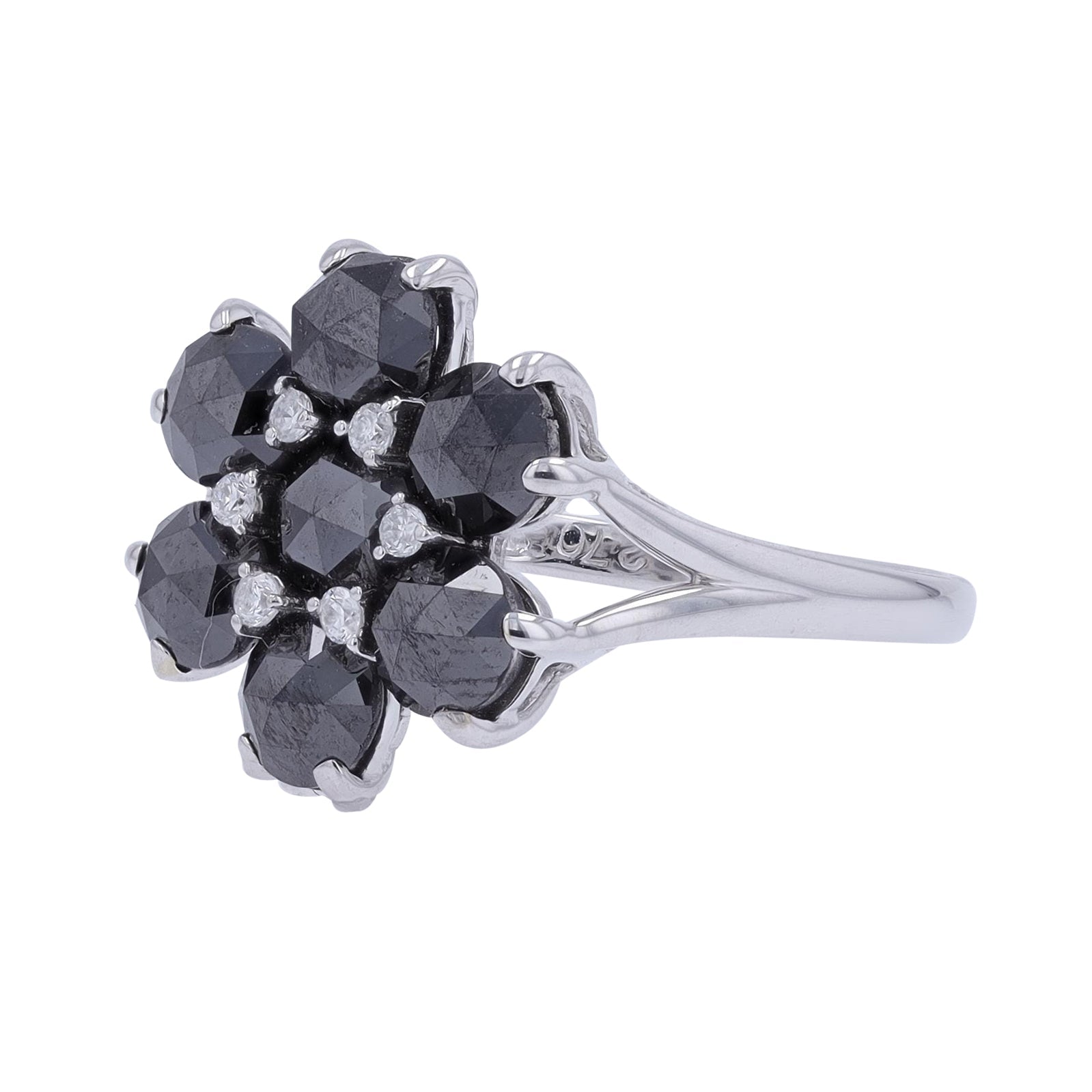 18K WG 2.70 CT Black Diamond Flower Ring