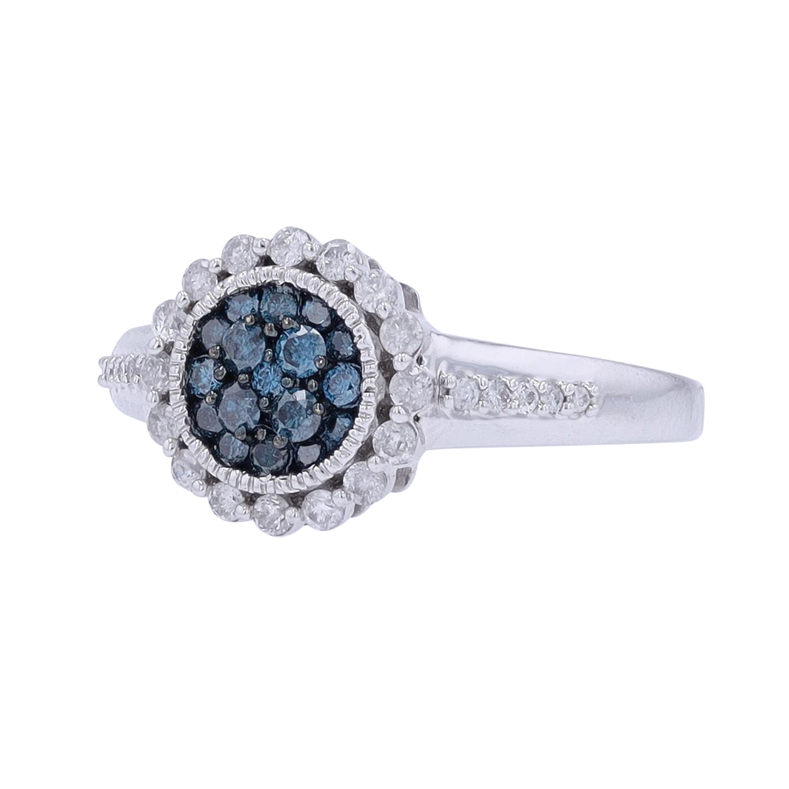 10K WG 1/2 CT Blue & White Diamond Ring