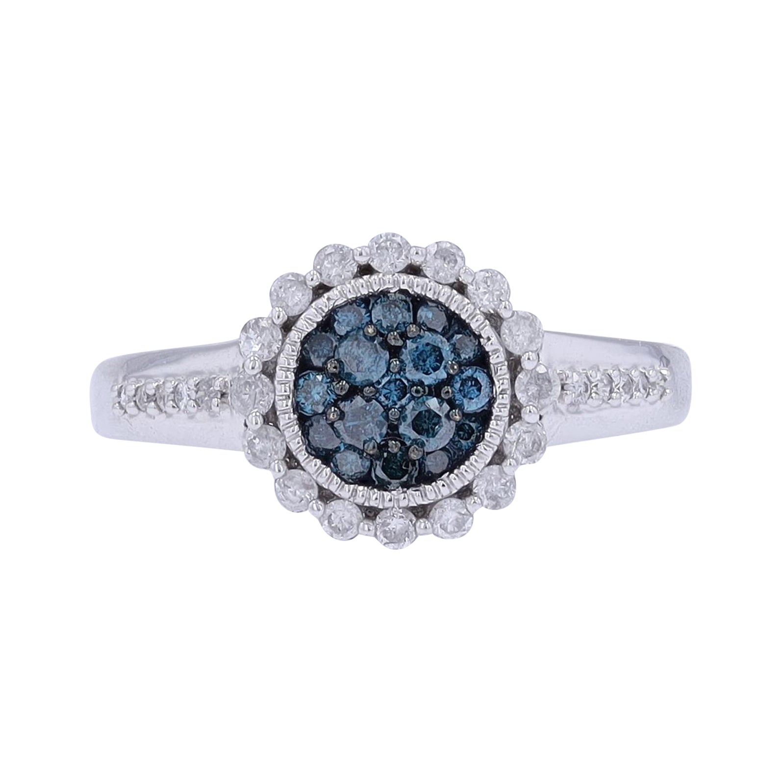 10K WG 1/2 CT Blue & White Diamond Ring