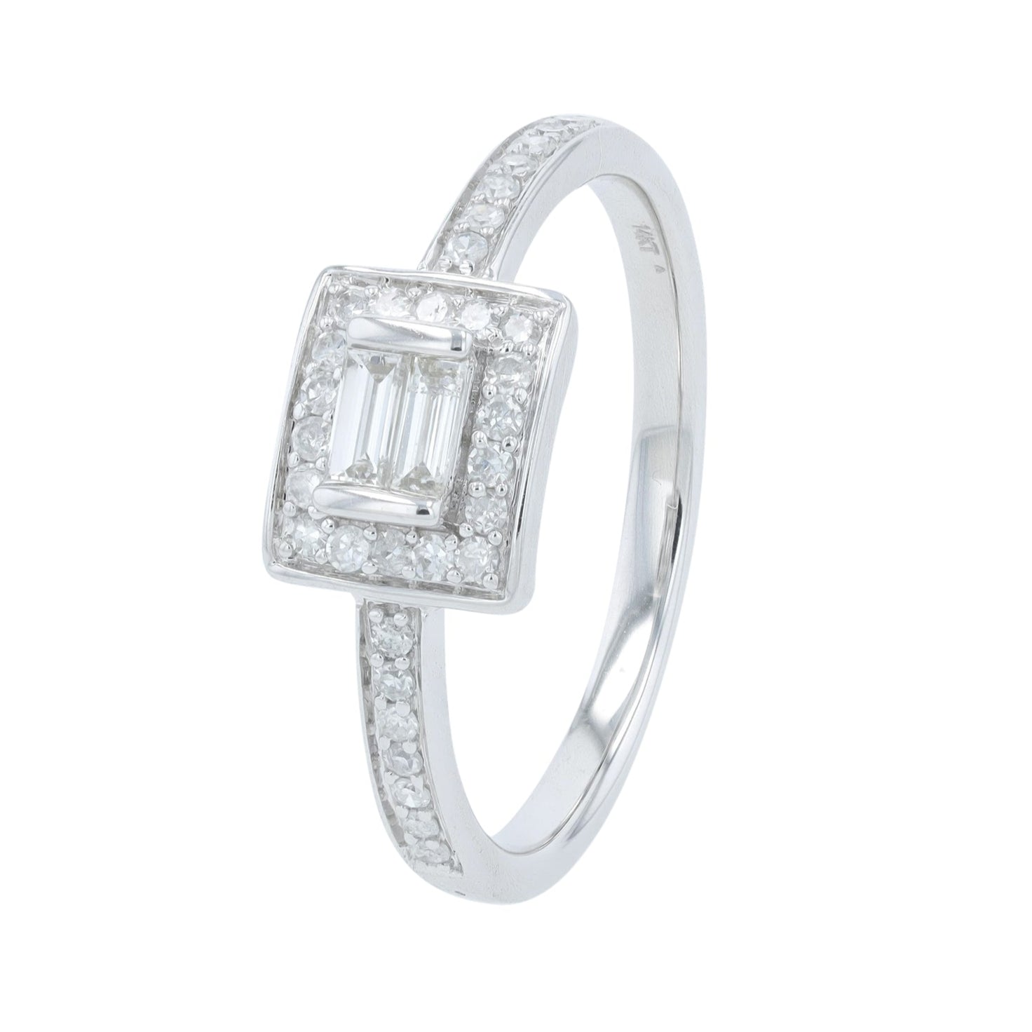 14K 0.30 CT Diamond Double Baguette + Halo Ring