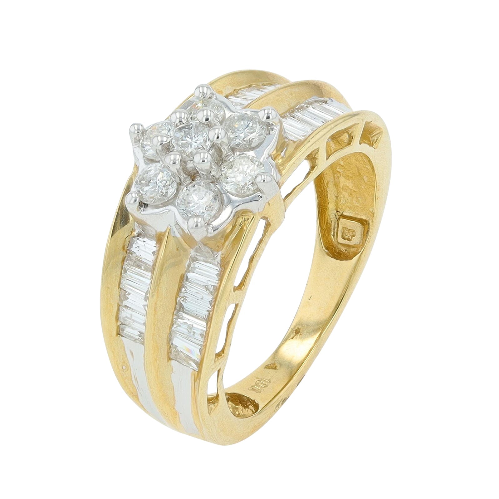 10K YG 1 CT Diamond Cluster Ring