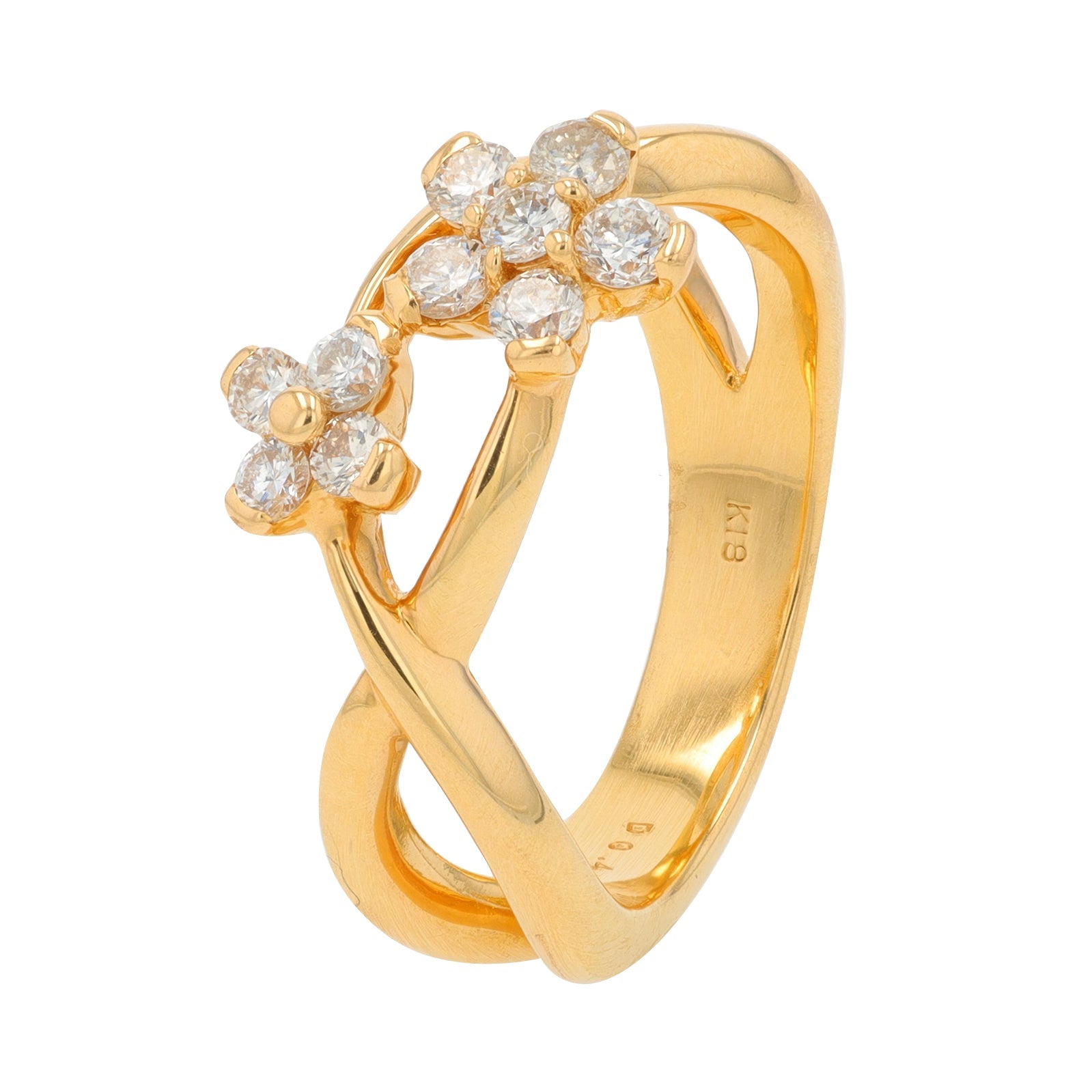 18K YG .45 CT Diamond Flower Crossover Ring