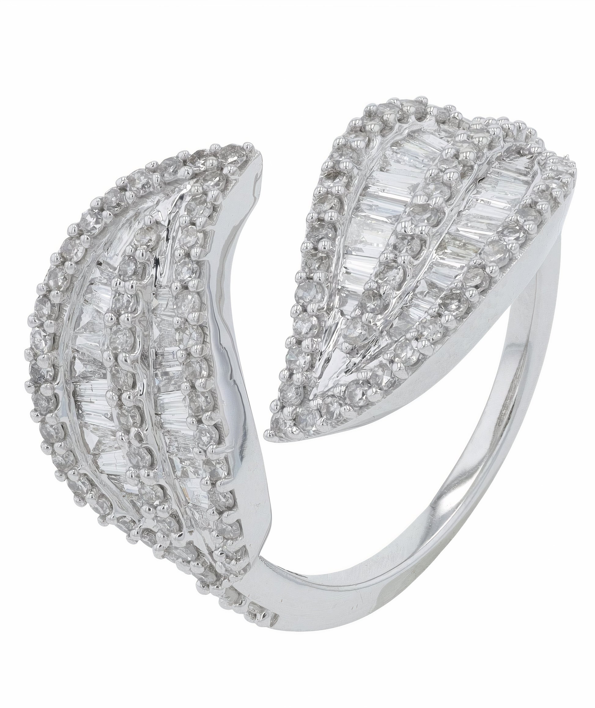14K WG 1 CTW Diamond Leaf Bypass Ring