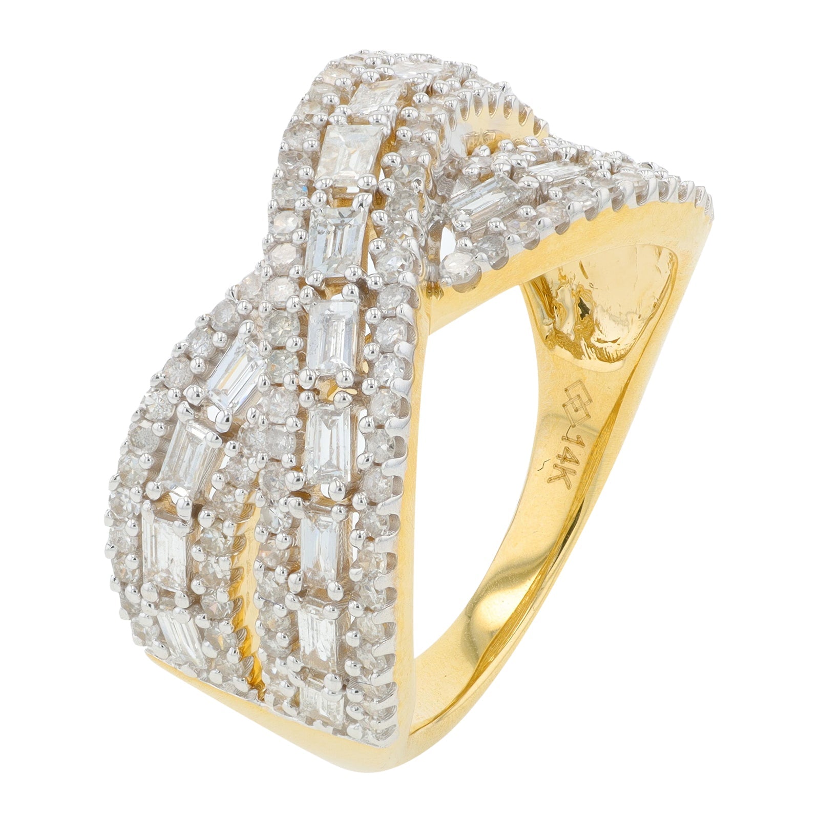 14K YG 1 CT Diamond Crossover Ring