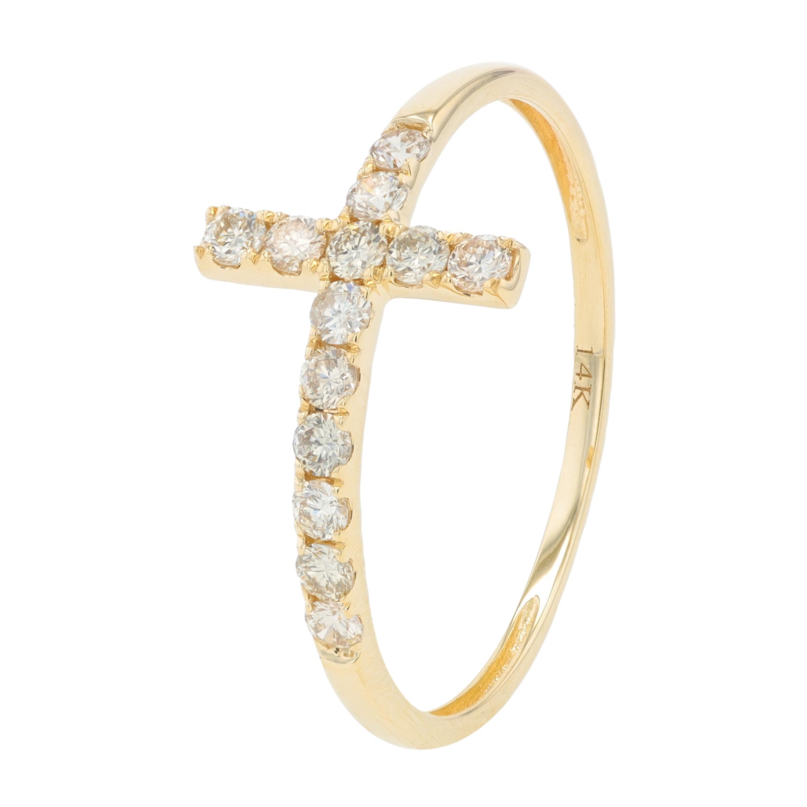 14K YG .27 CT Diamond Cross Ring