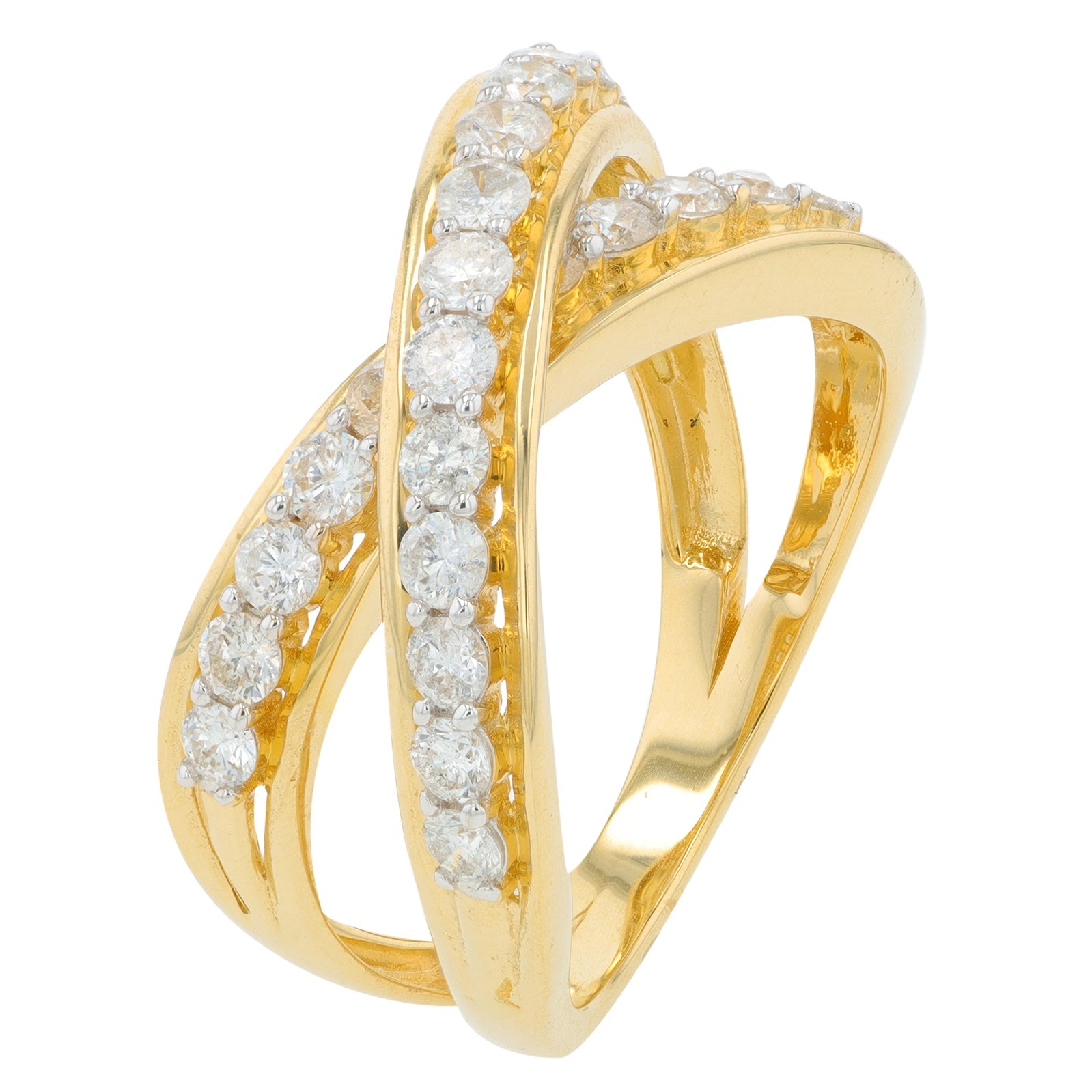 10K YG 1 CT Diamond Crossover Ring