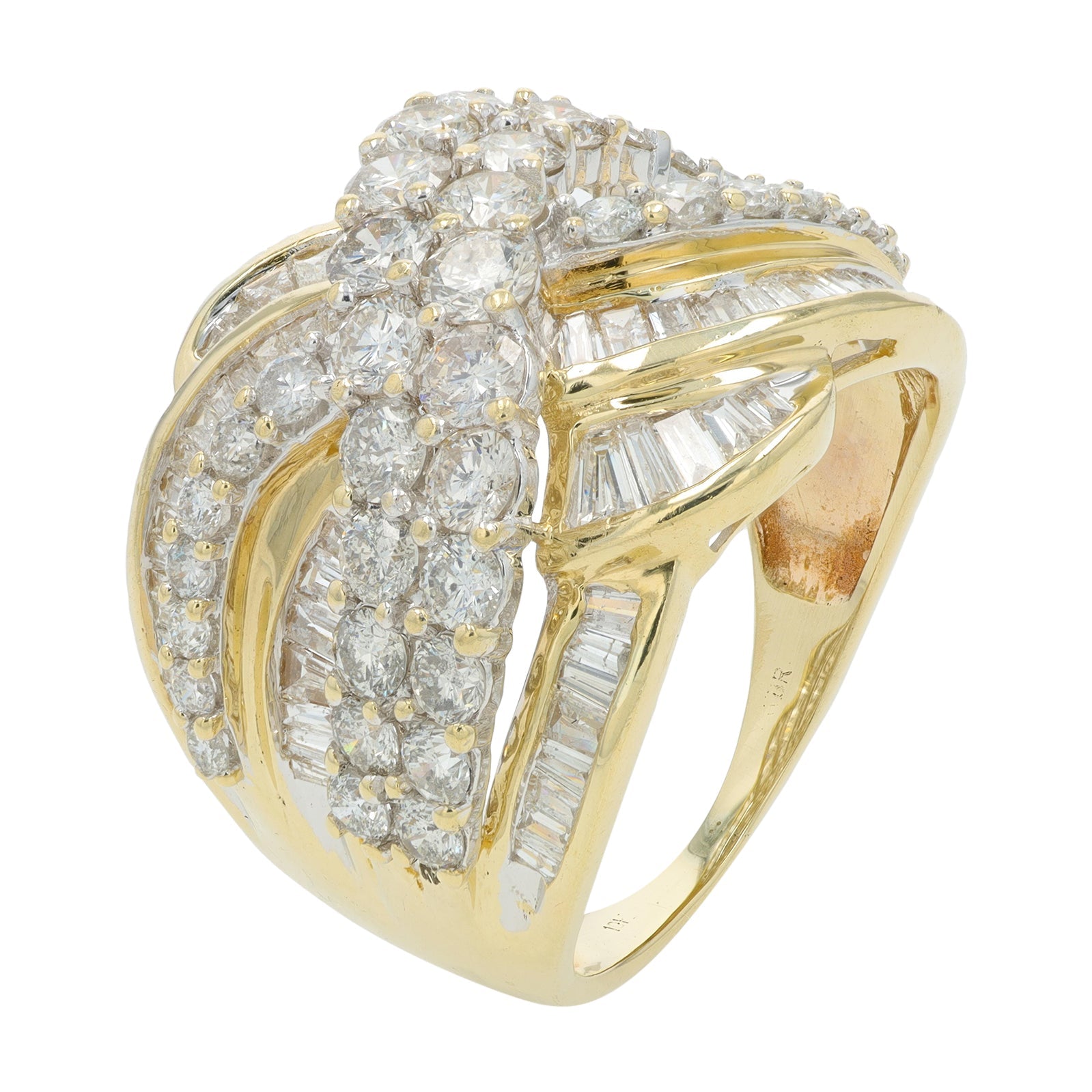 10K YG 3 CT Diamond Crossover Ring