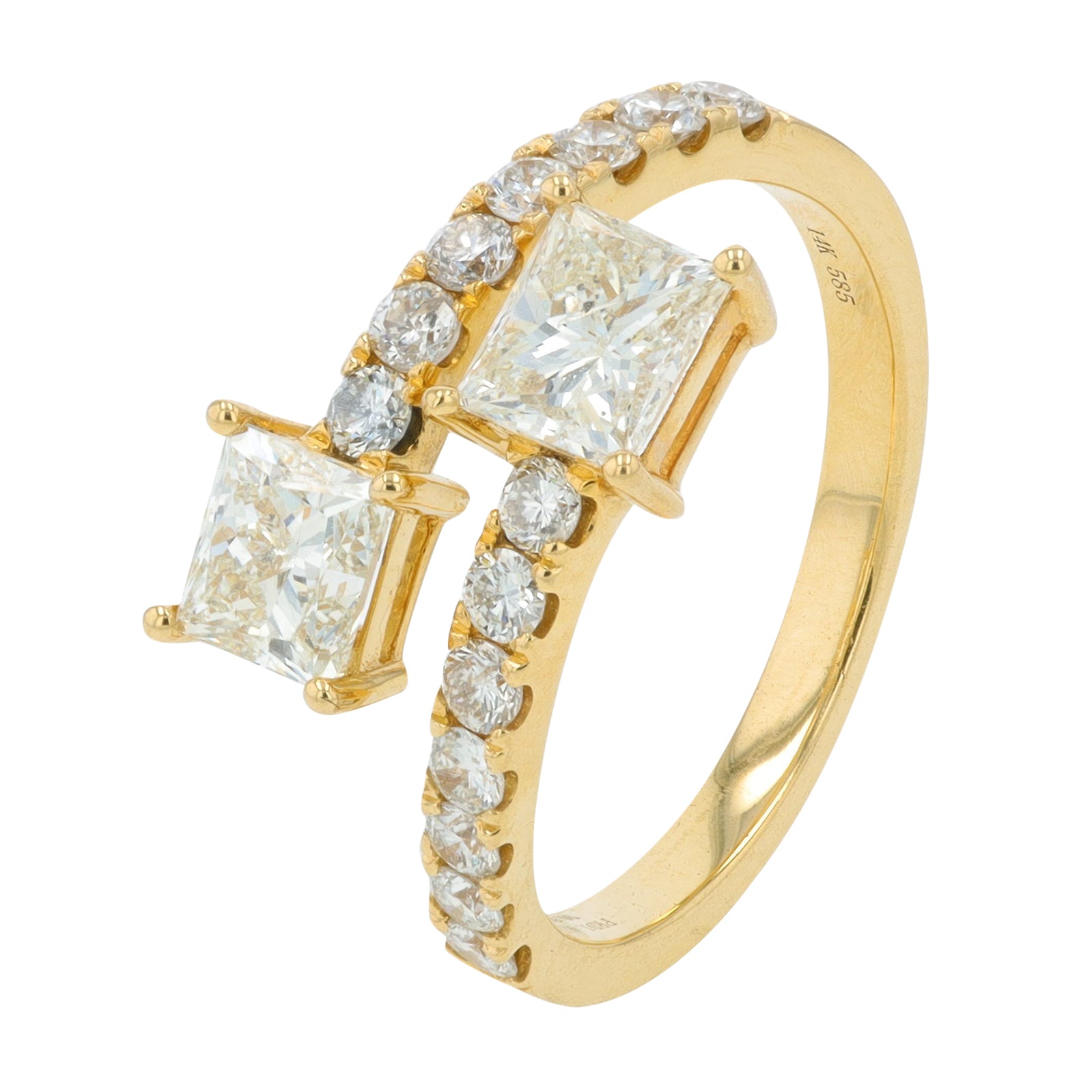 14K YG 1.97 CT Diamond Bypass Ring