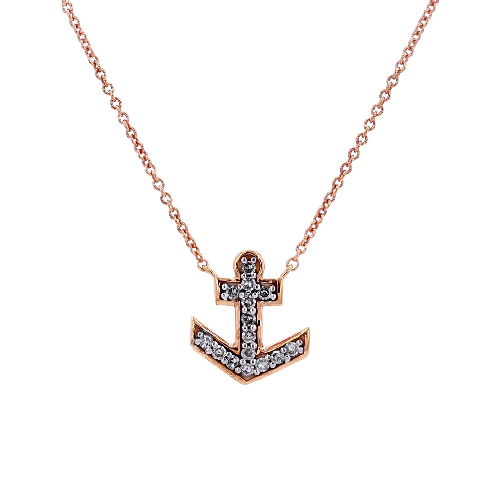 10K RG Diamond Anchor Necklace