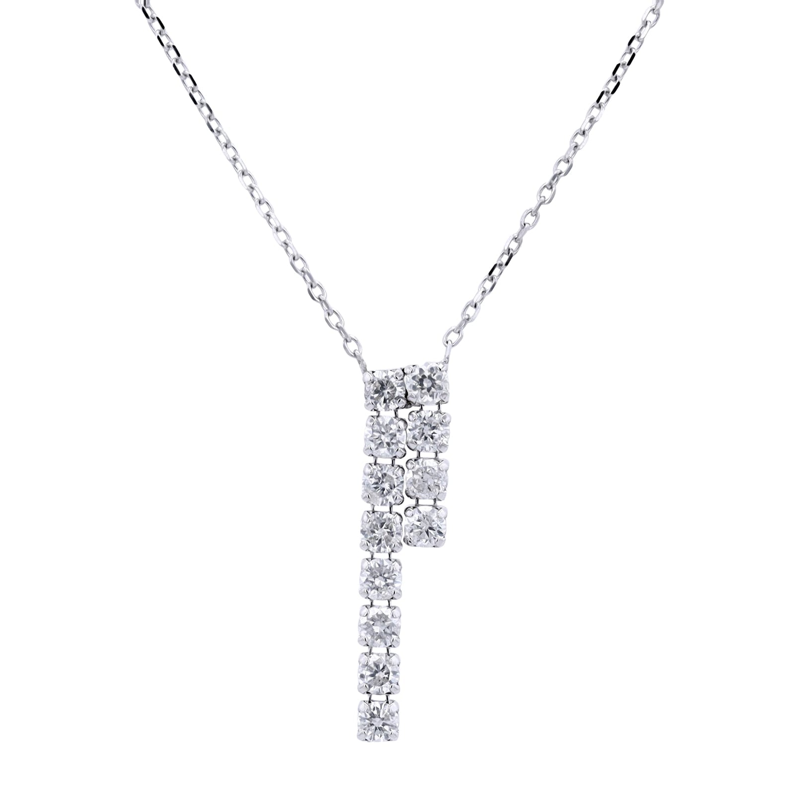 14K WG Asymmetrical Diamond Bar Necklace