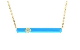 14K YG EFFY Blue Enamel Bar Necklace