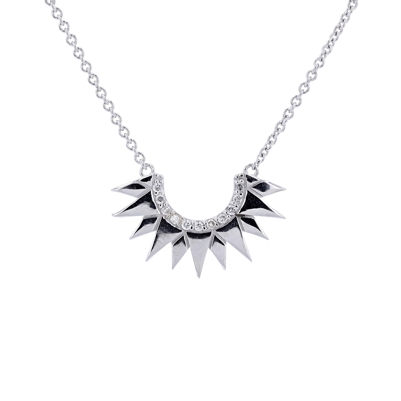 14K WG Half Circle Sun Diamond Necklace
