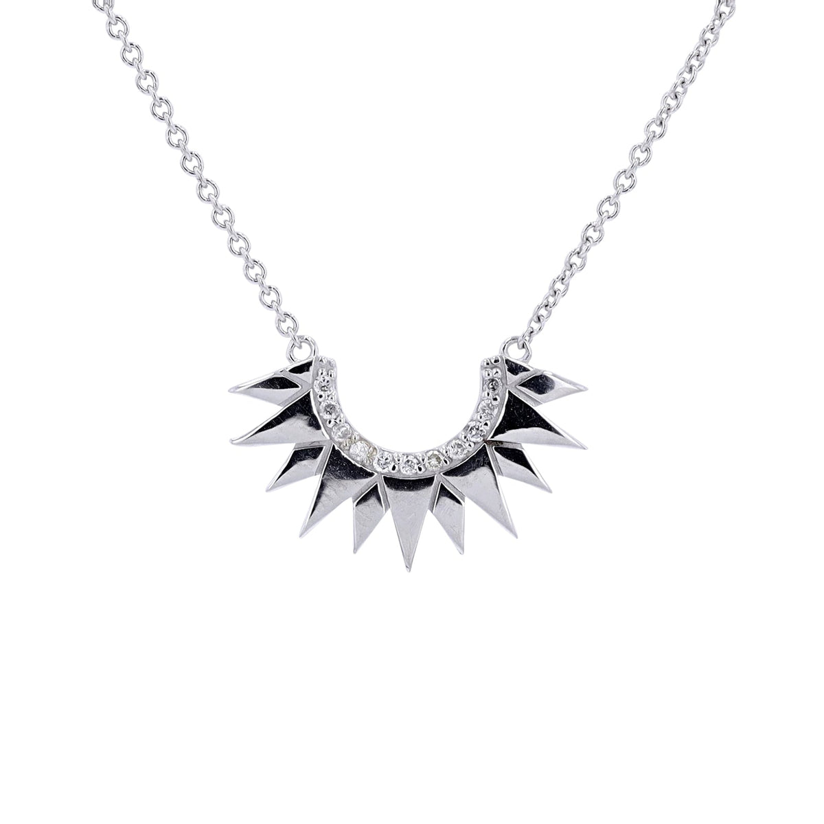 14K WG Half Circle Sun Diamond Necklace