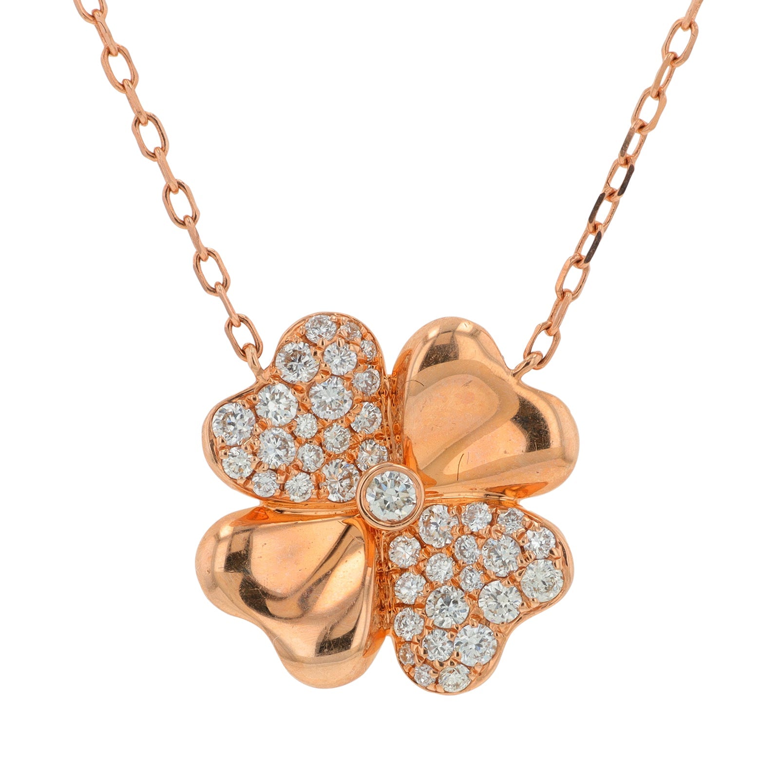 14K EFFY RG 0.36 CT Diamond Clover Necklace