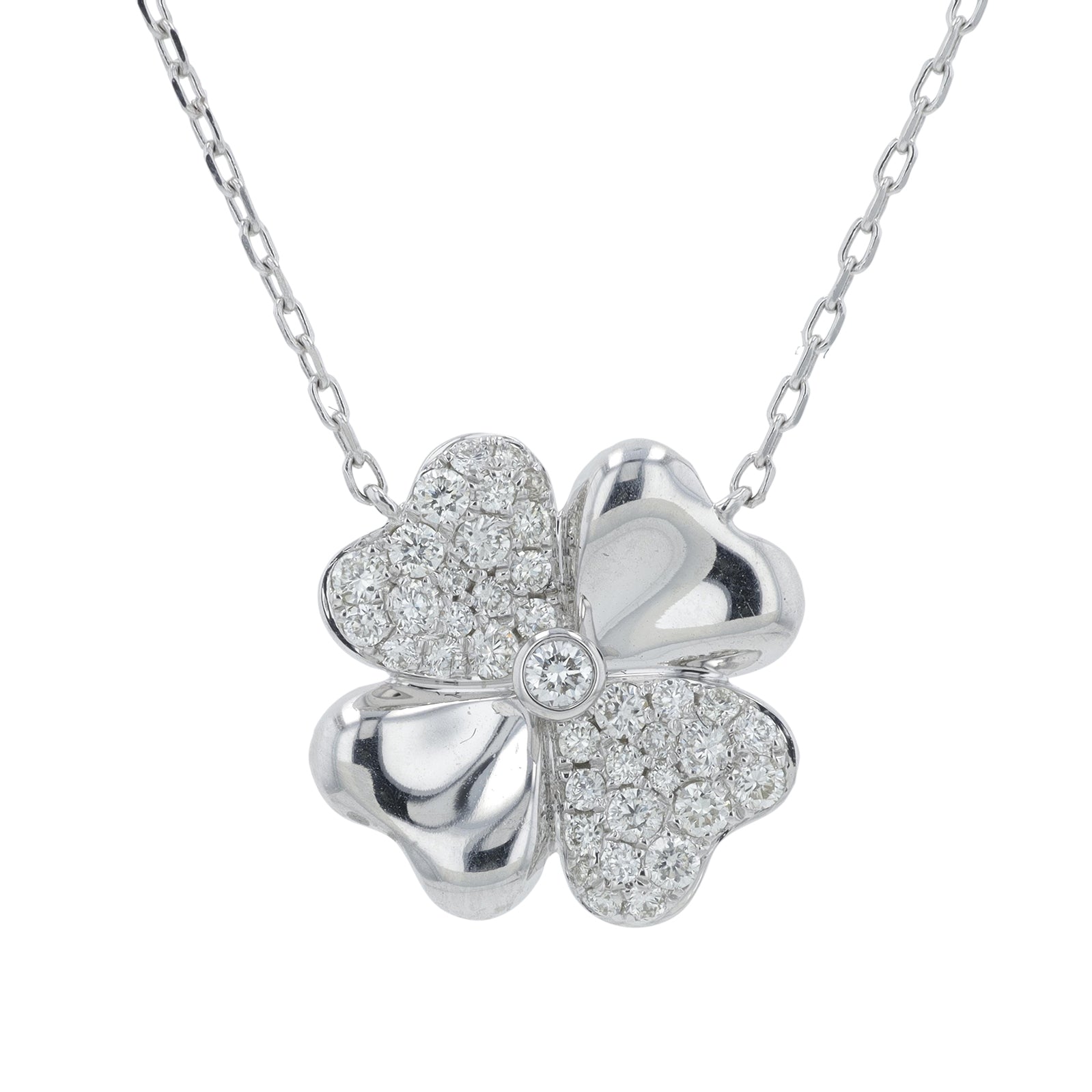 14K EFFY WG 0.36 CT Diamond Clover Necklace