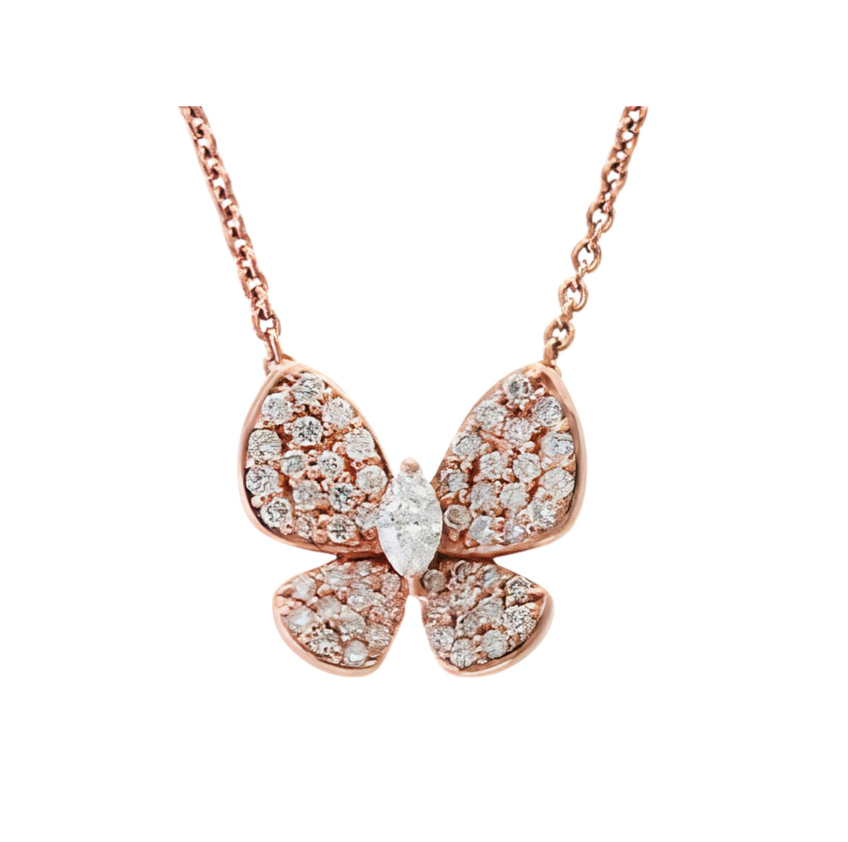 14K EFFY RG 0.34 CT Diamond Butterfly Necklace